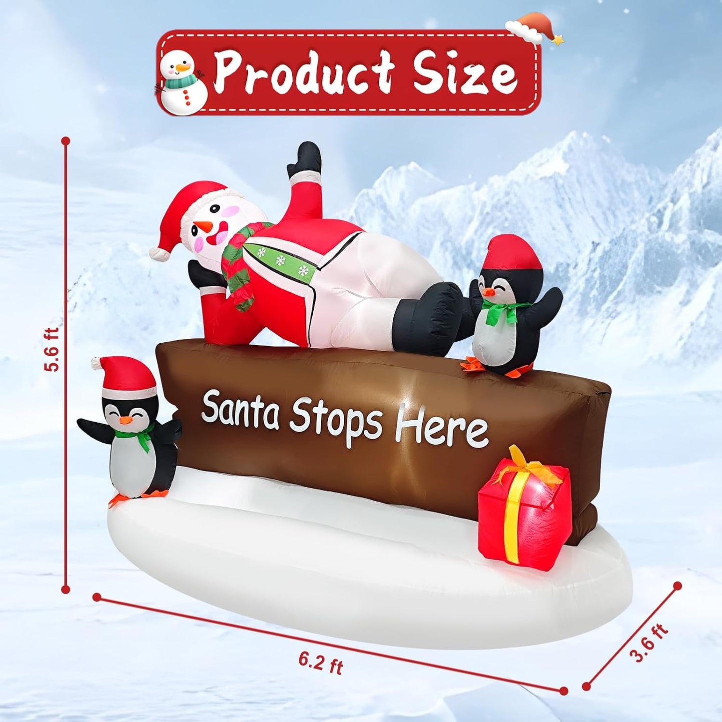 Muñeco nieve inflable con pingüinos 6ft letrero Santa