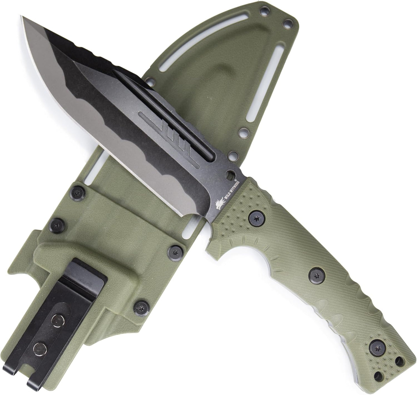 Cuchillo fijo 12pulg Kydex fibra vidrio caza campamento verde
