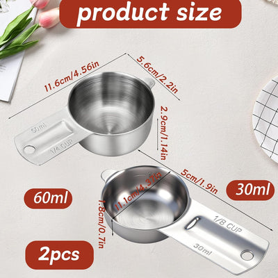 2 cucharas medidoras de 1/4 y 1/8 taza acero inoxidable para café, harina, alimento para perros