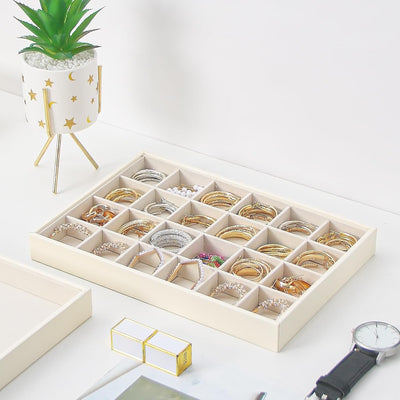 Bandeja organizadora joyas apilable cuero blanco