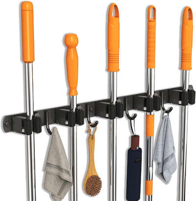 Soporte pared trapeador escoba acero inox para hogar cocina