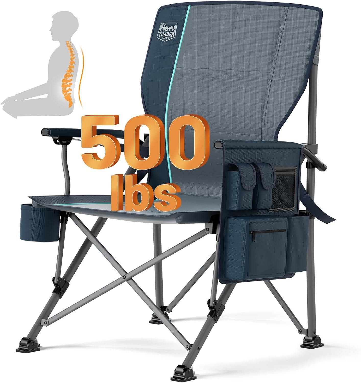 Silla campamento plegable gran tamaño respaldo ajustable