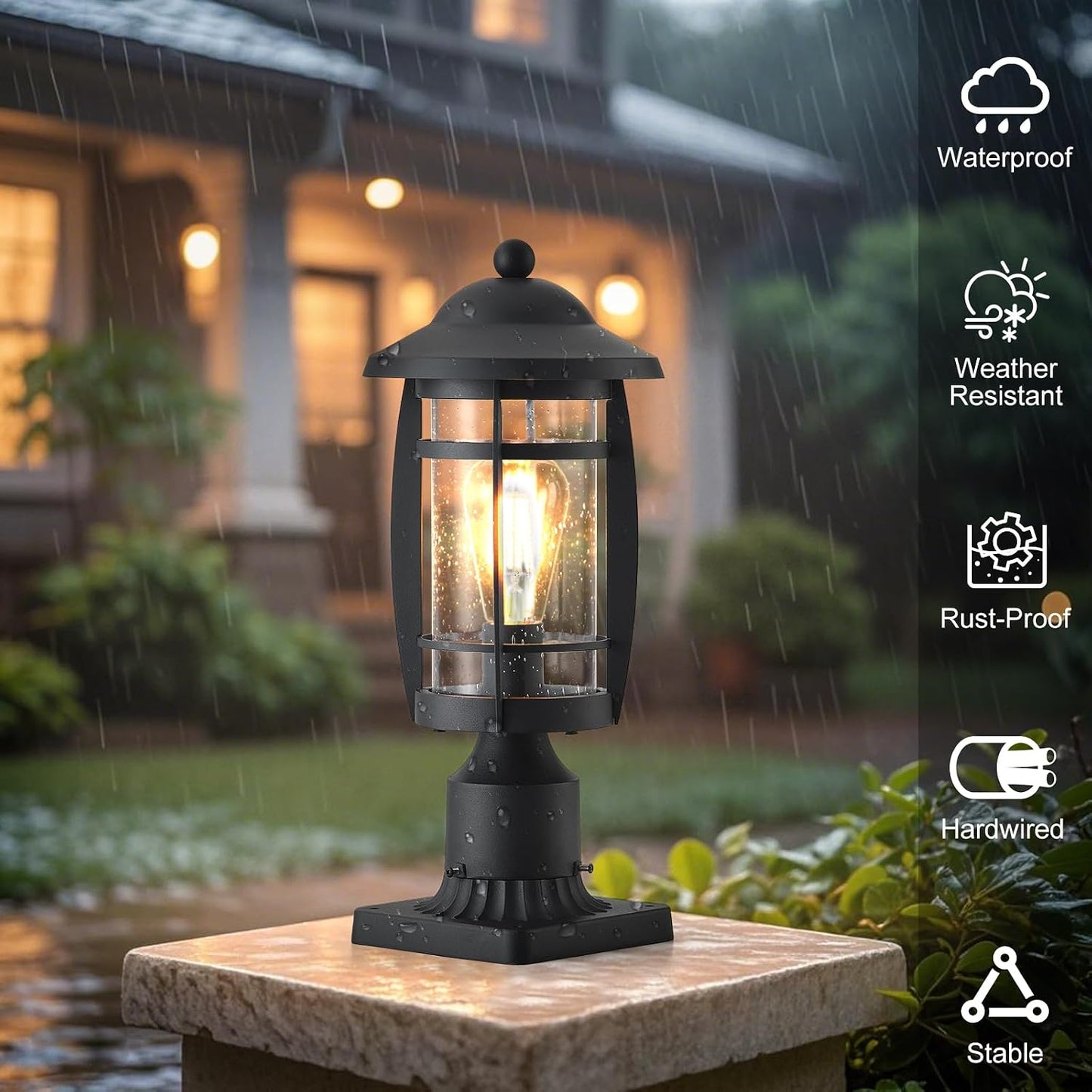 Luz poste exterior negra 14.5pulg impermeable vidrio