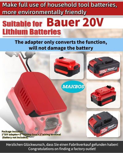 Adaptador batería Bauer 20V con interruptor
