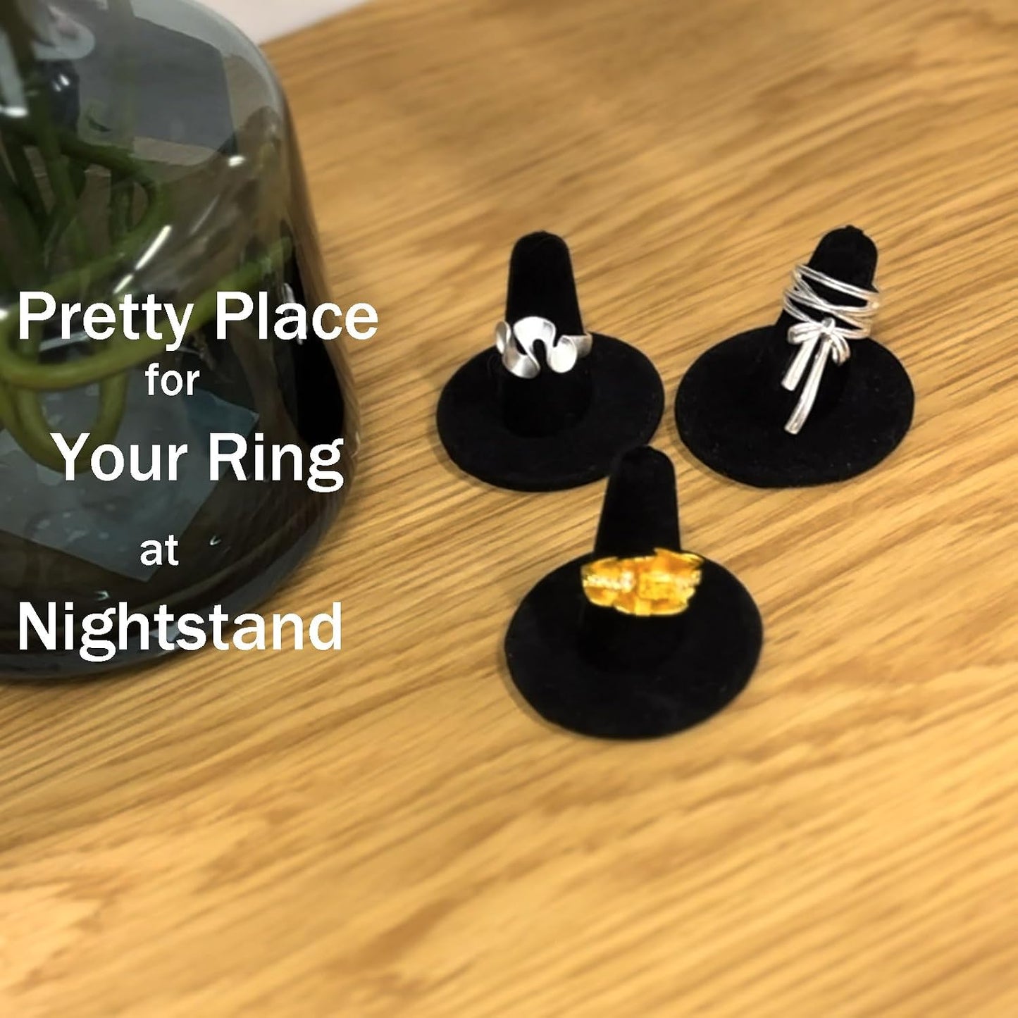Soporte terciopelo negro 10 anillos organiz. joyas