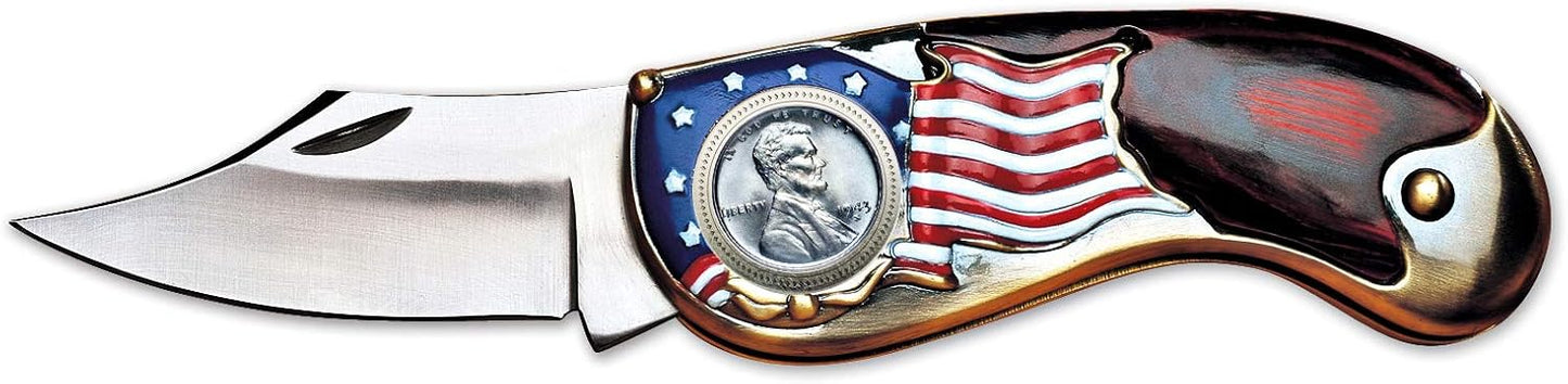 Navaja bolsillo bandera EE.UU. centavo acero Lincoln 1943