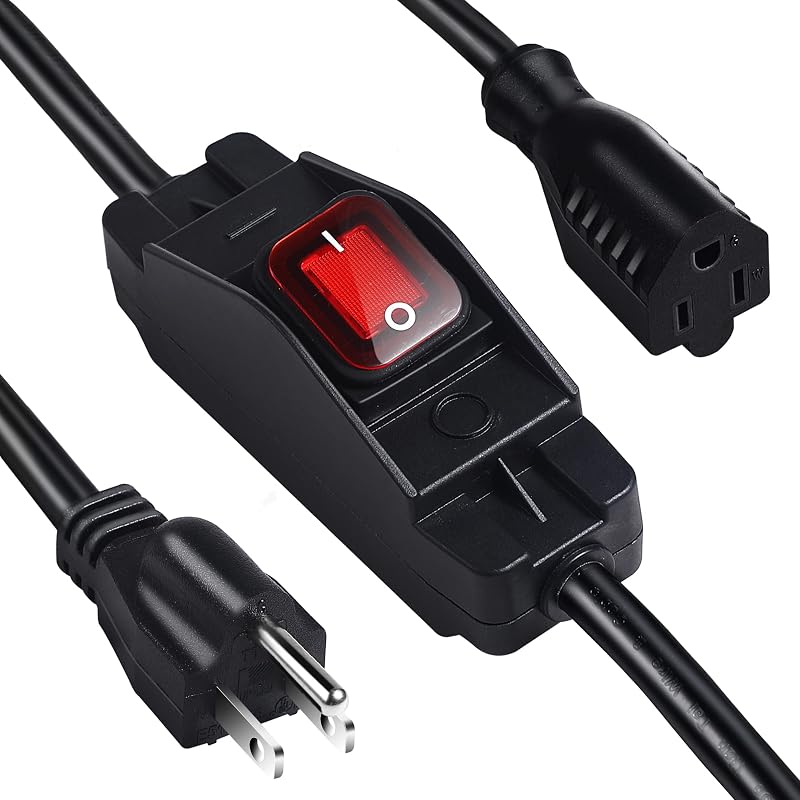 Cable extensión con interruptor 15A 10 ft negro