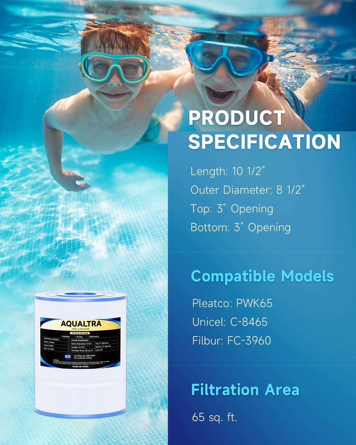 Filtro bañera hidromasaje C8465 8 1/2x10 1/2pulg 2uds