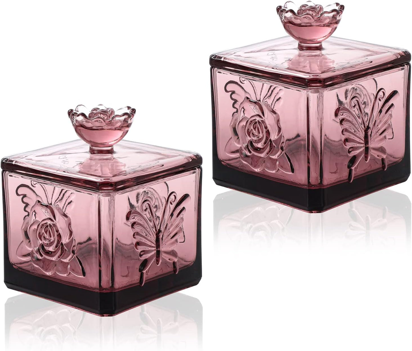 Tarro cristal relieve tapa set 2 joyeros rojo morado