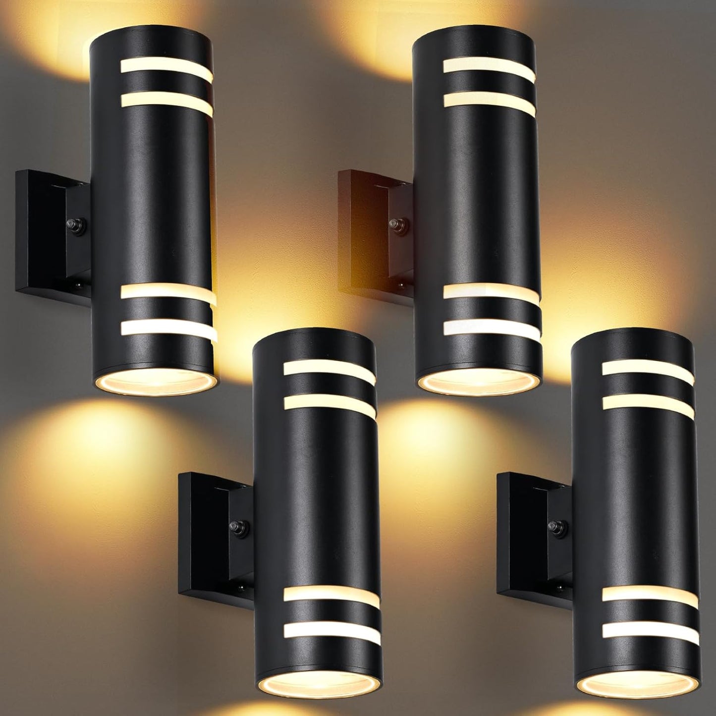 4 Lámparas pared anochecer amanecer LED cilíndrica negra