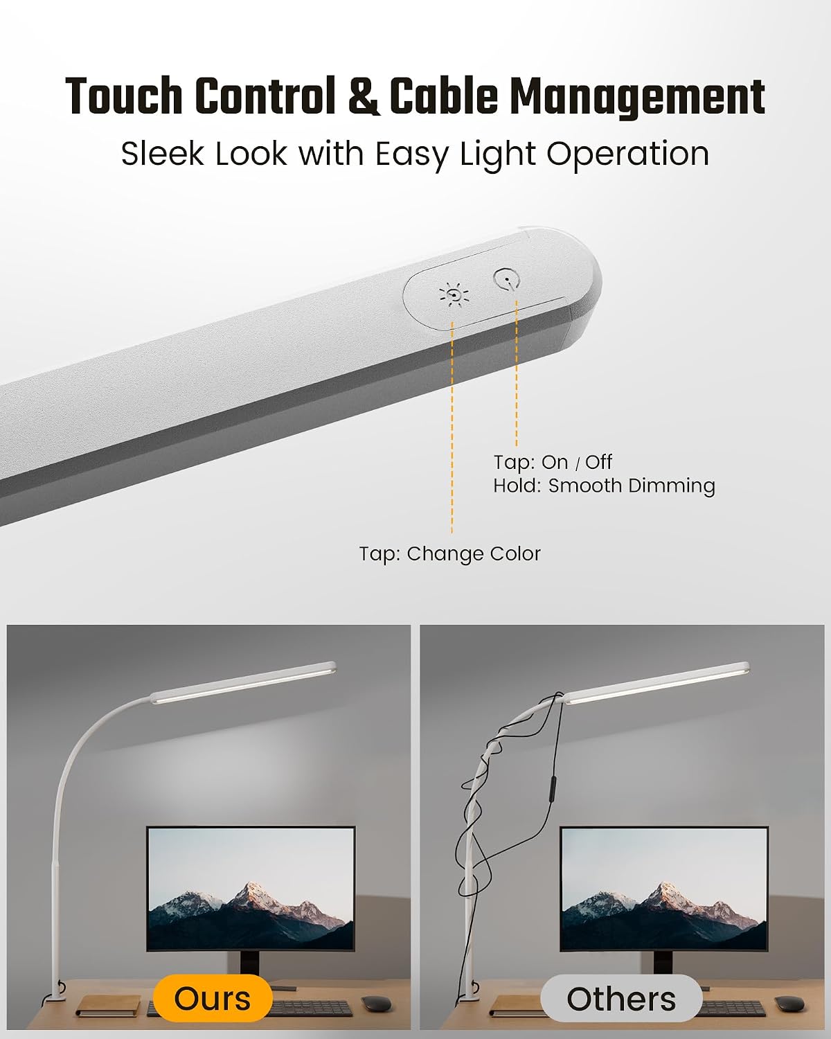 Lámpara escritorio LED cuello cisne flexible con abrazadera