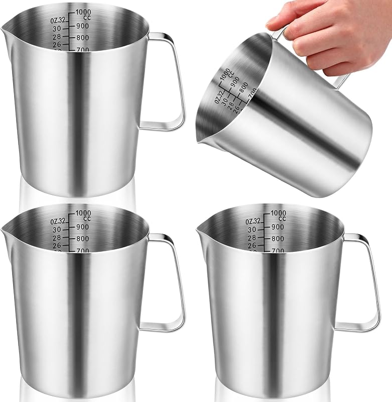 4 Jarras Acero Inox 33.8oz para Medir Líquidos
