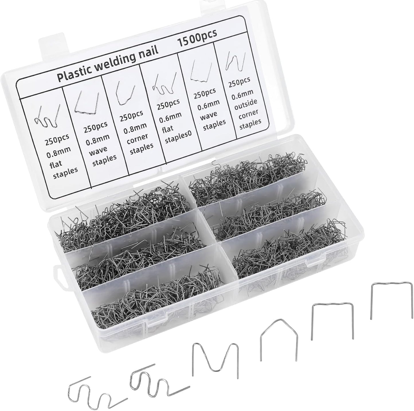 1500 Grapas Plástico 0.024-0.031pulg Acero Inox Reparación