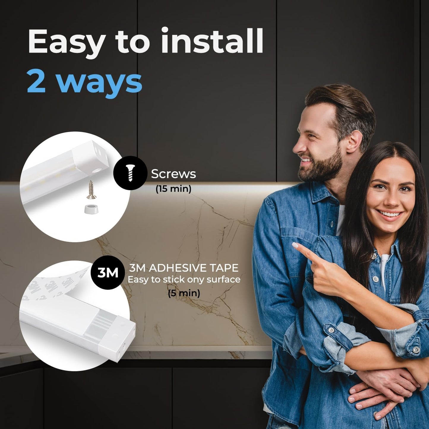 Tira LED 20pulg sensor movimiento negro con accesorios