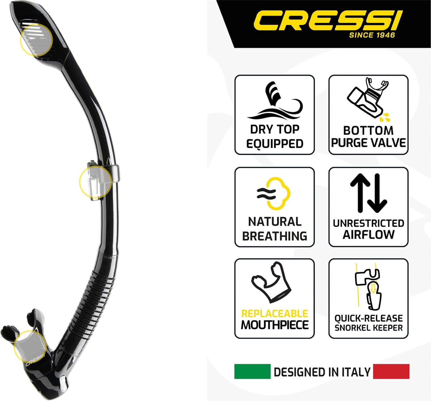 Snorkel Seco Adulto Cressi con Protección y Válvula