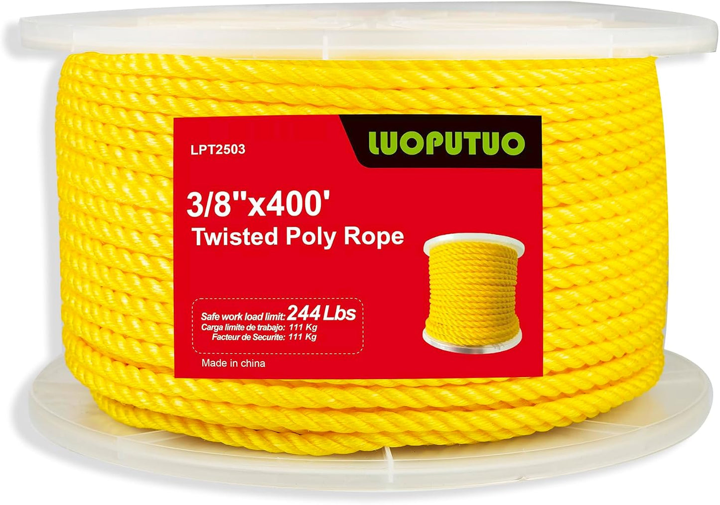 Cuerda trenzada amarilla 3/8pulg x400ft resistente aceite