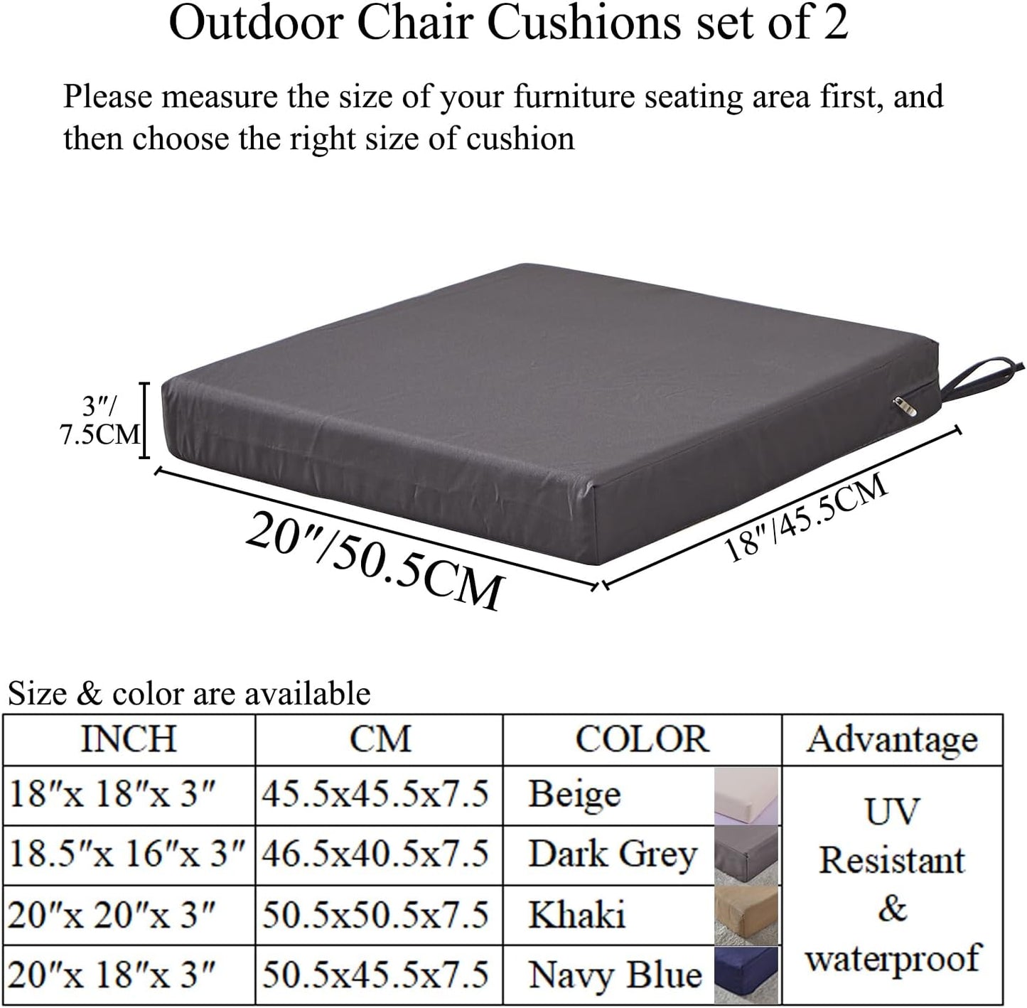 Cojines silla exterior 20x18pulg resistentes UV gris