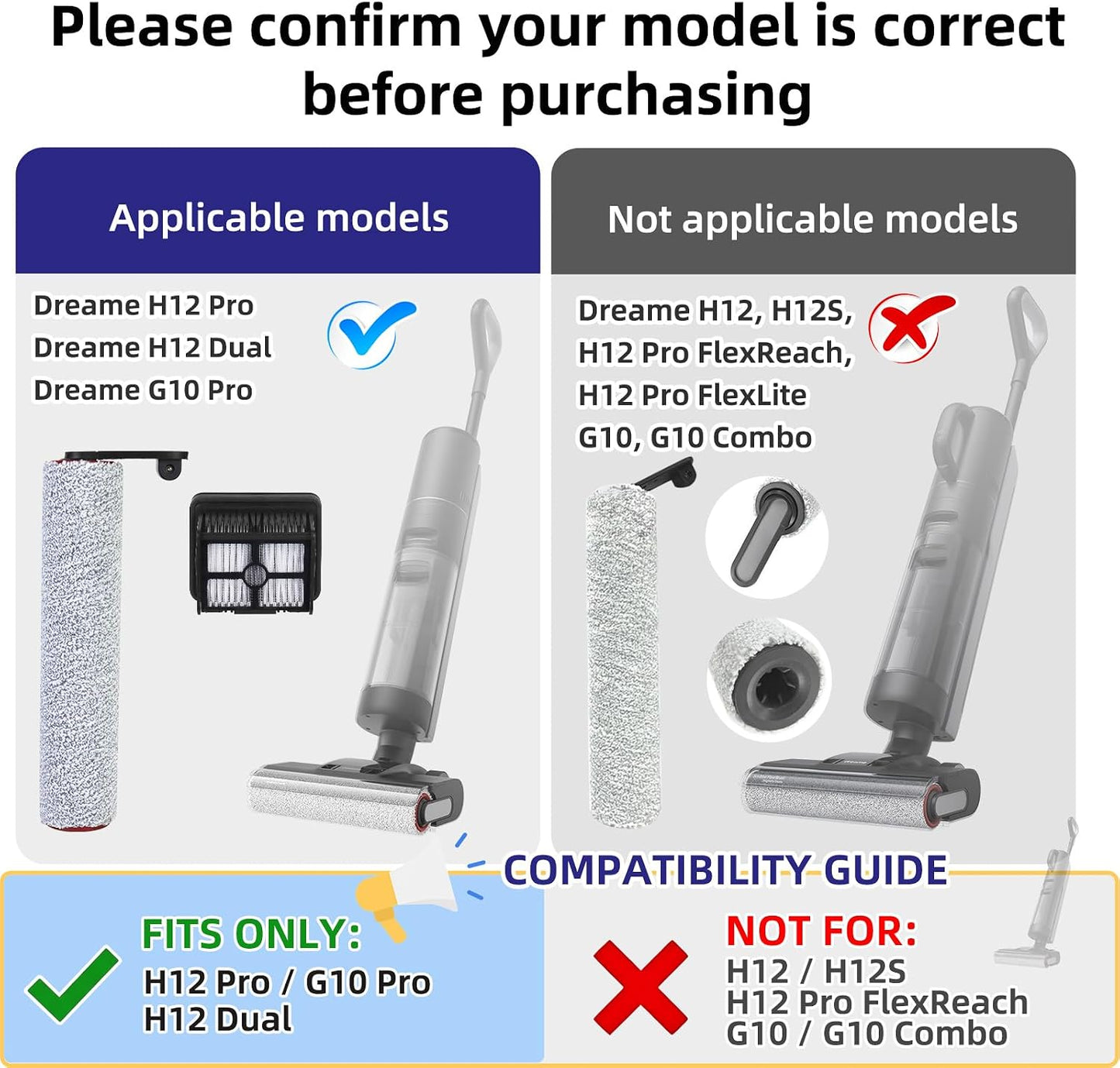 Kit repuesto Dreame H12 Pro 3 filtros y rodillos