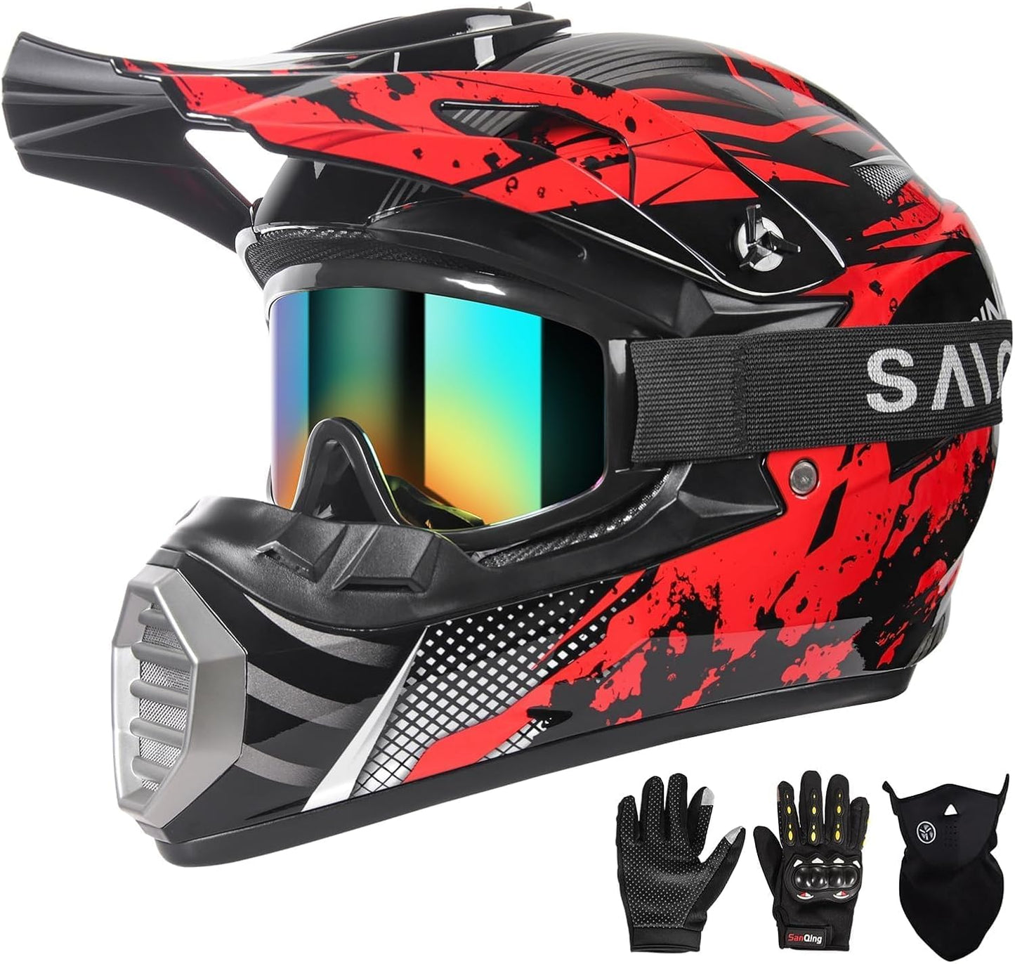 Casco motocross niños y adultos con gafas guantes