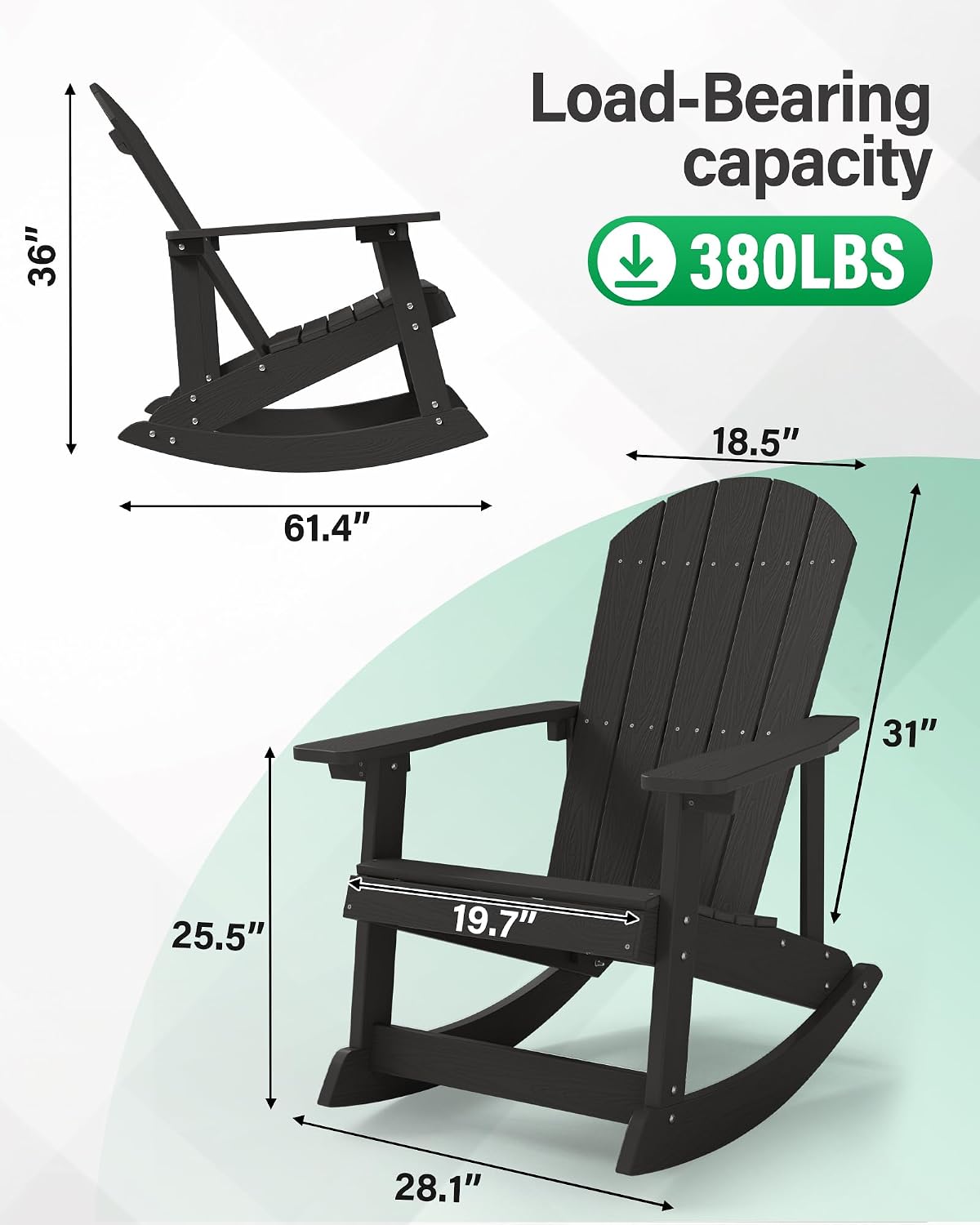 Silla mecedora Adirondack madera real exterior e interior