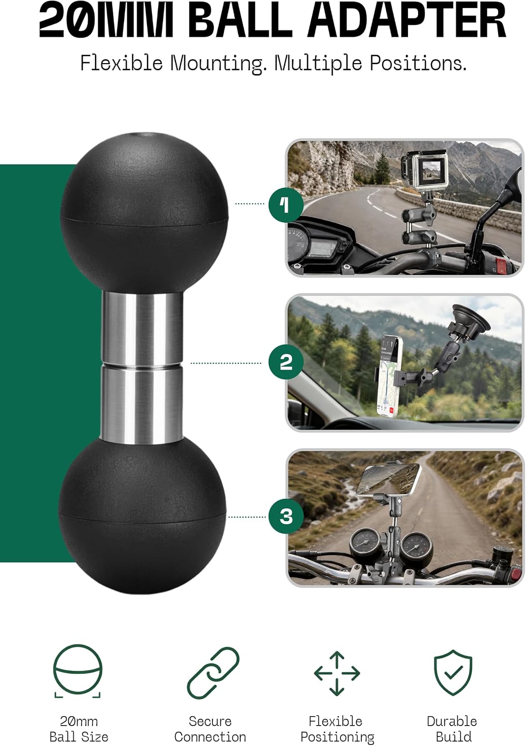 Adaptador bola 0.787" comp brazo doble enchufe