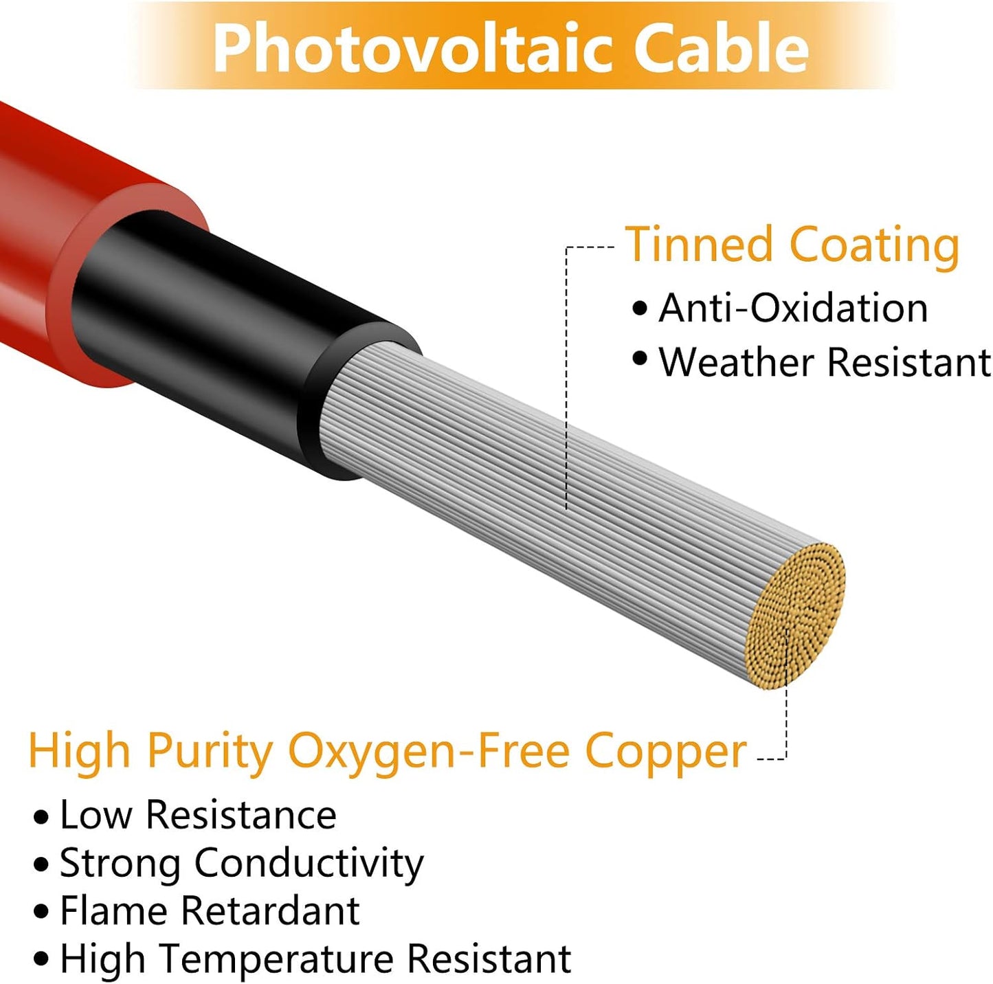 Cable extensión solar 12 AWG negro rojo conector hembra macho set 2