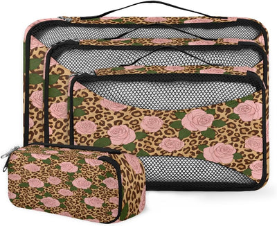 4 Cubos Malla Estampado Leopardo y Tigre Viaje
