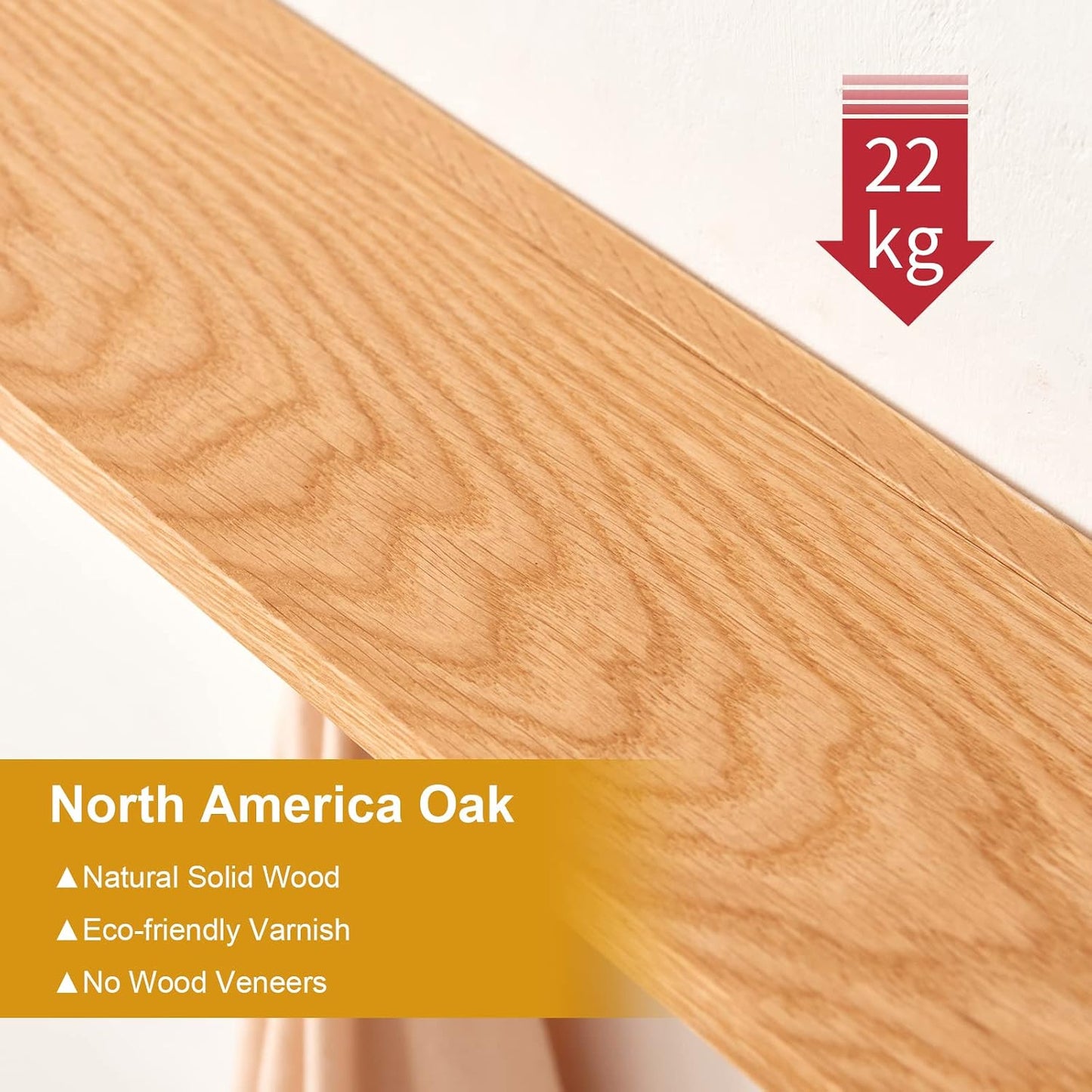 Perchero pared madera roble 5 ganchos estante flotante 20"