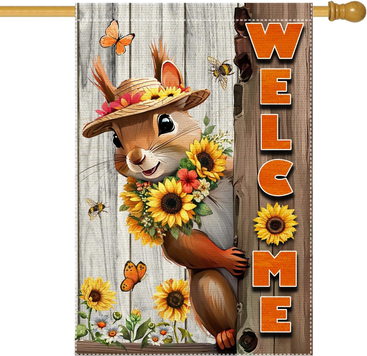 Bandera jardín doble cara arpillera girasol 28x40pulg