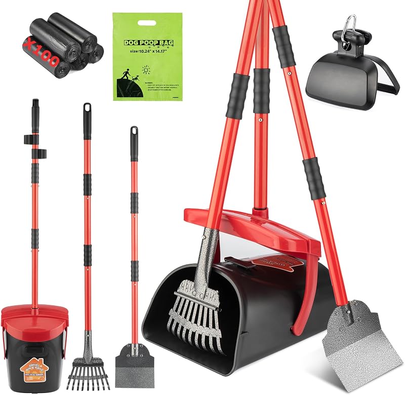 Recogedor excrementos con cubo giratorio pala metal 100 bolsas