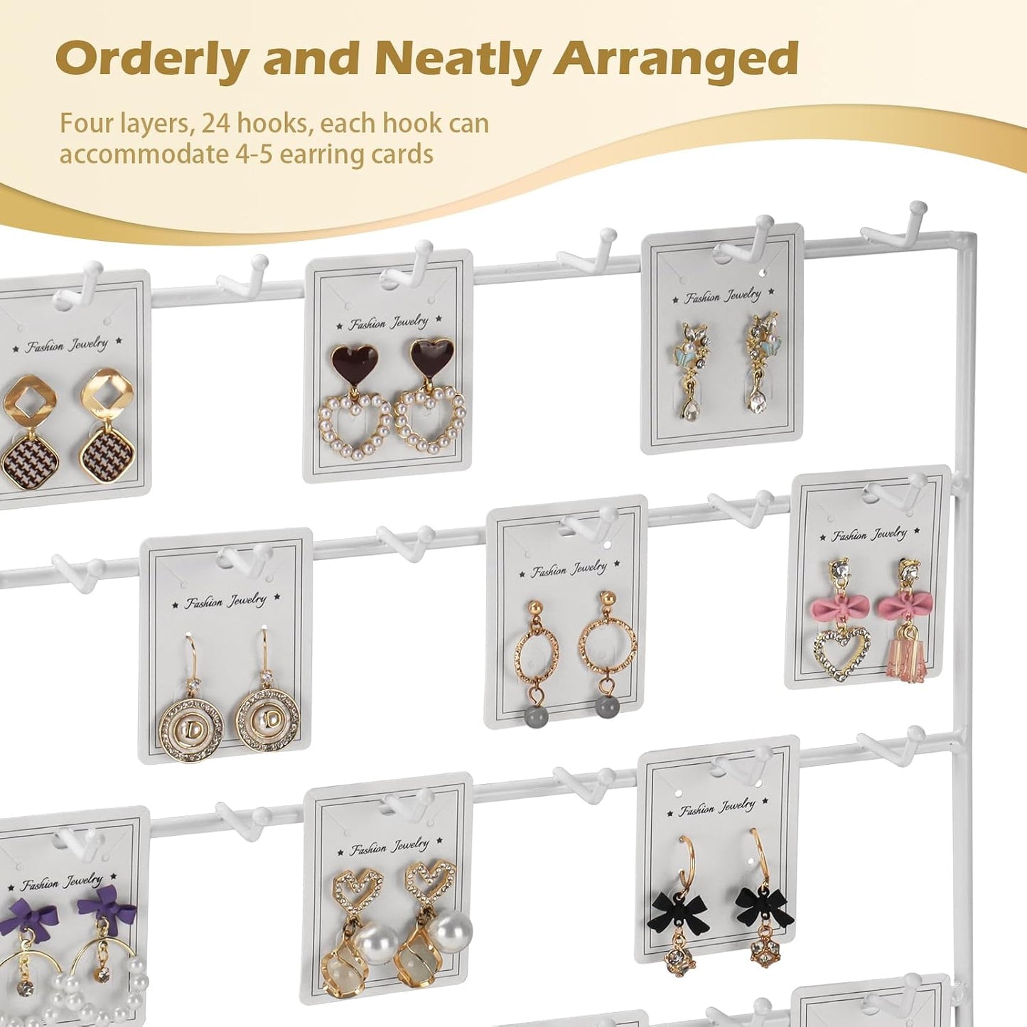 Soporte aretes 4 niveles madera 24 ganchos blanco
