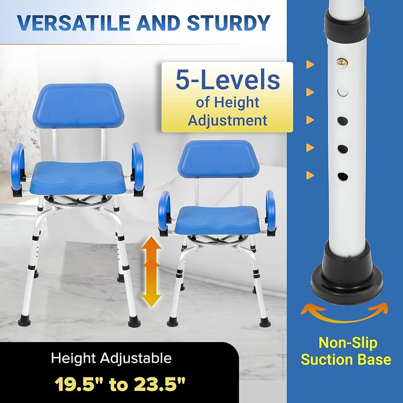Silla ducha giratoria 360° acolchada ajustable 300lb