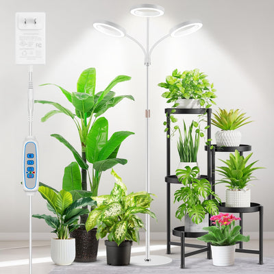 Lámpara LED cultivo plantas 3 cabezales 68pulg ajustable