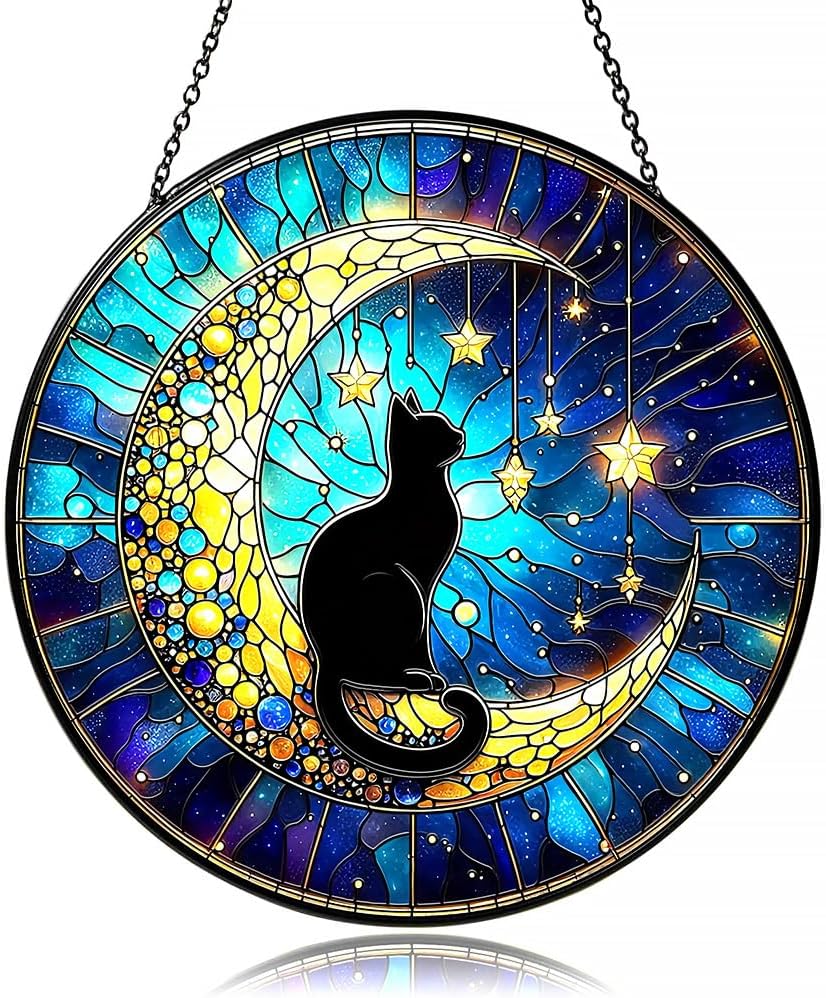 Atrapasoles cristal negro gato luna decoración
