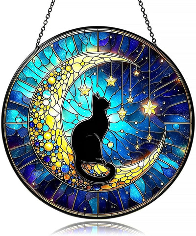 Atrapasoles cristal negro gato luna decoración
