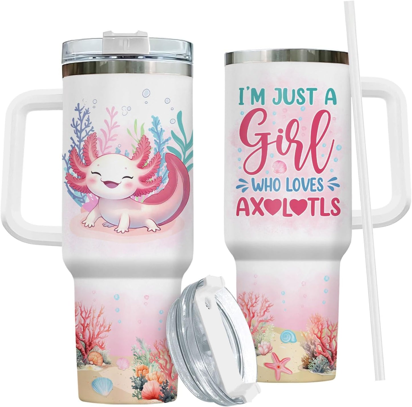 Vaso Ajolote 40oz Acero Inox Asa Pajita Taza Viaje