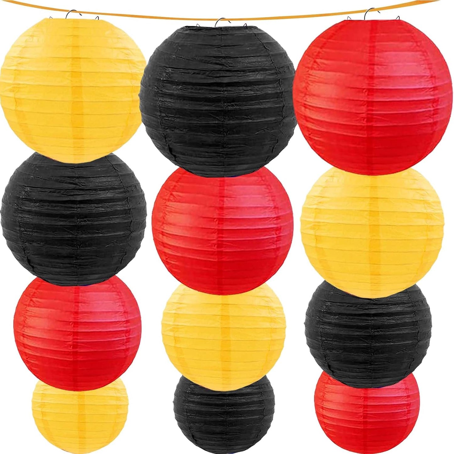 12 Faroles Papel Rojos Amarillos Negros para Fiesta Hogar