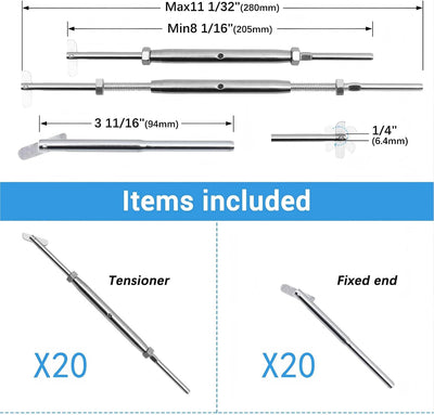 Kit 20 pares herrajes barandilla cable 1/8pulg acero inox