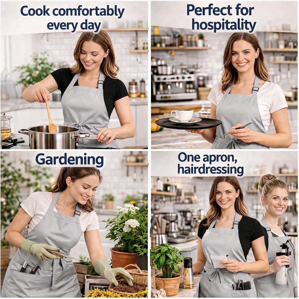 Delantal de cocina para mujer con bolsillos