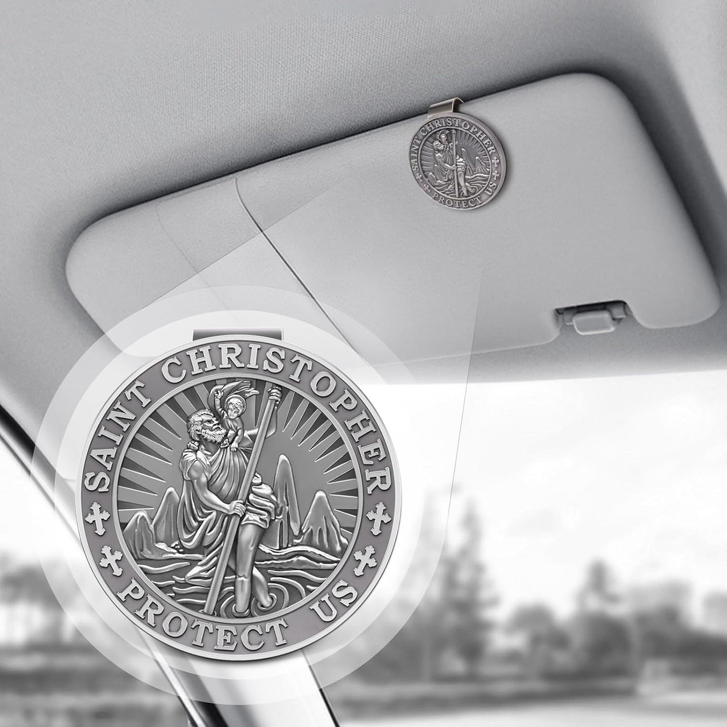Medalla San Cristóbal para automóvil clip visera seguridad