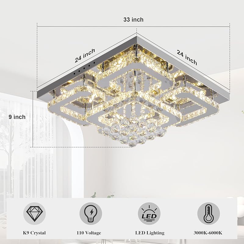 Lámpara araña cristal cuadrada control remoto LED moderna