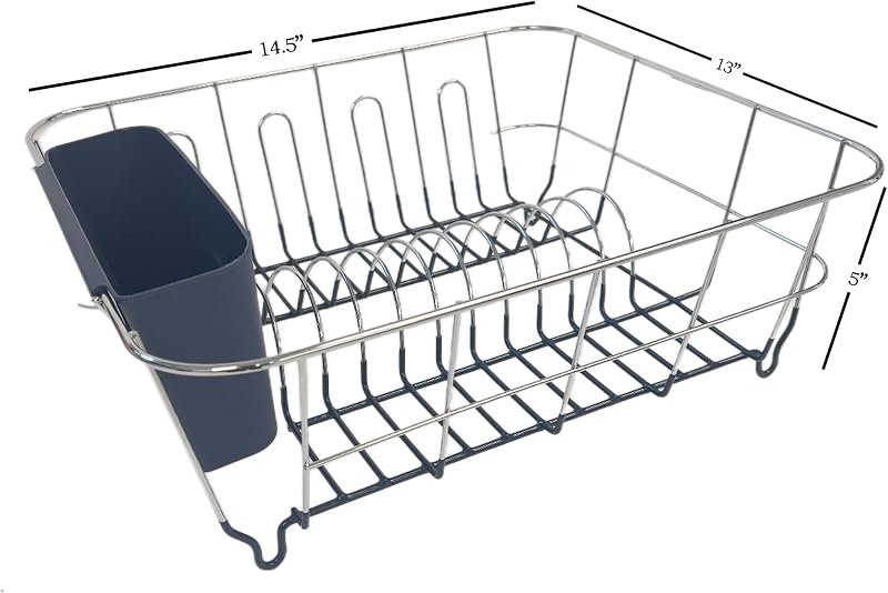 Escurridor platos y soporte cubiertos set 2 pzas azul marino