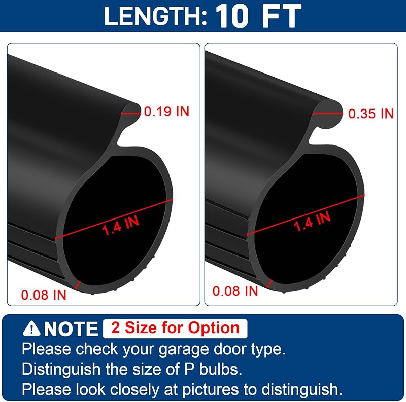 Sellador puerta garaje 10ft bulbo p grande 0.35pulg resistente
