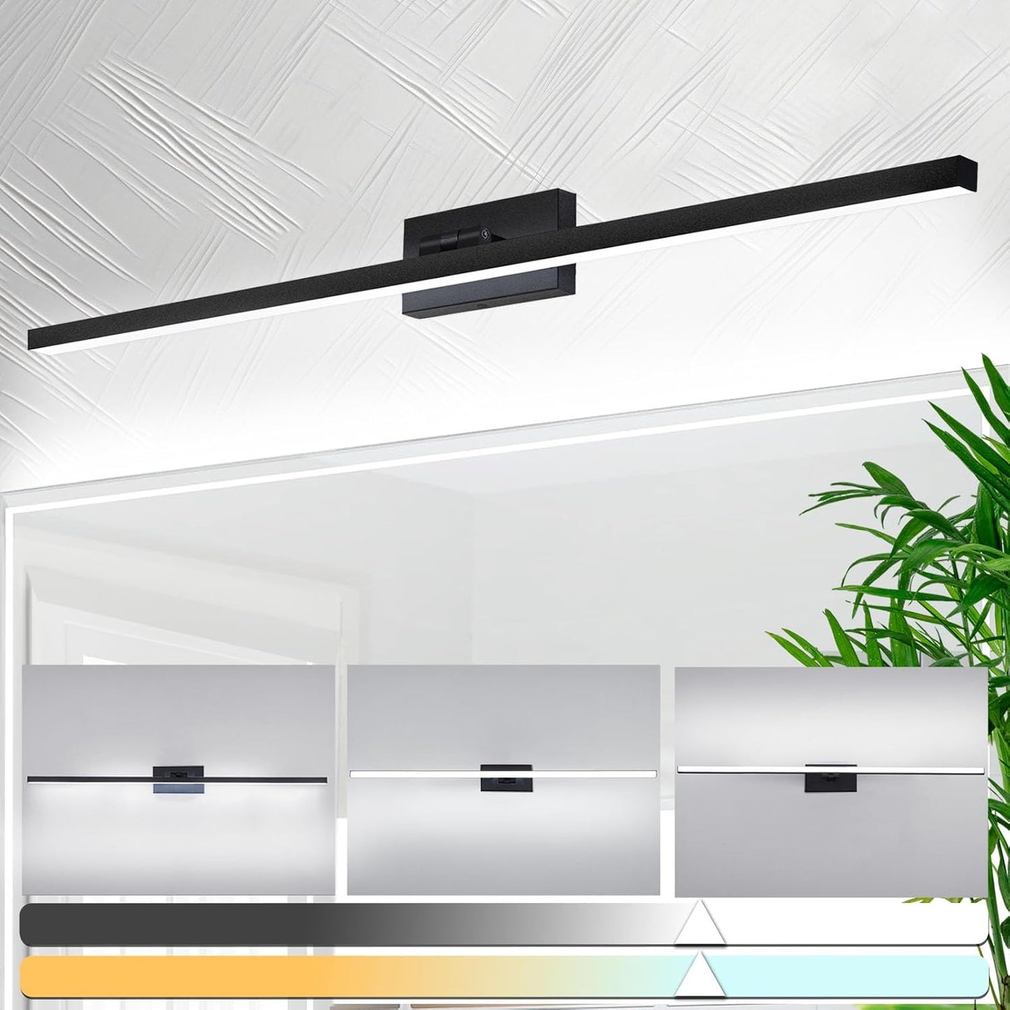 Barra luz LED sobre espejo baño IP44 5CCT ajustable negro