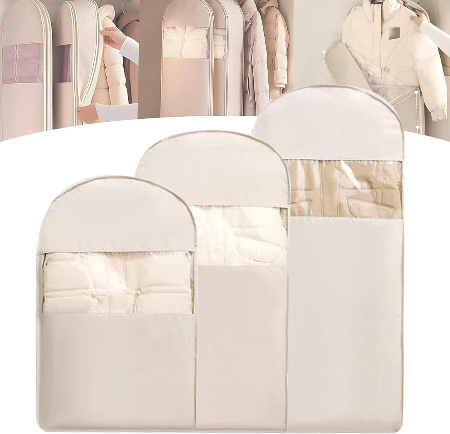 Bolsa ropa colgante compresión cremallera transparente beige