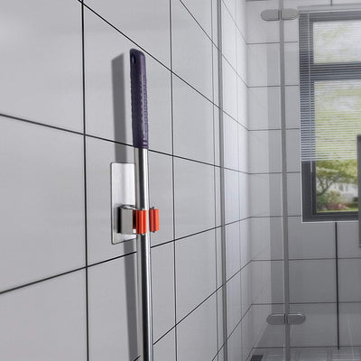 Soporte pared escoba 2 pzas acero inox naranja resistente