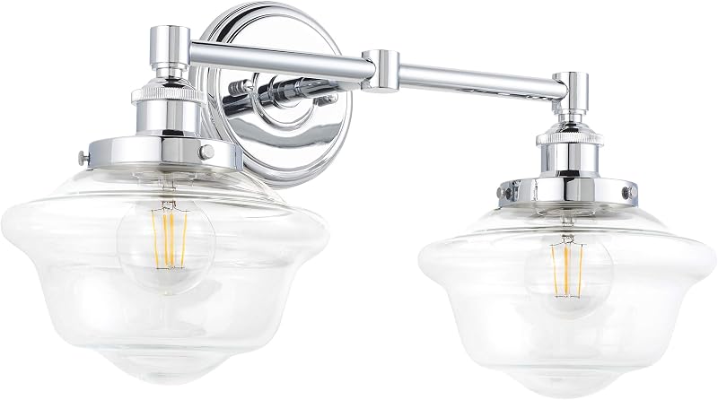 Lámpara baño cromo pulido 2 luces vidrio transparente UL