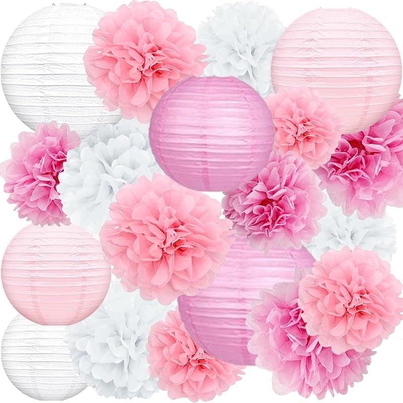 18 Faroles Sedas Rosa Intenso Rosa Blanco Decoración Fiesta