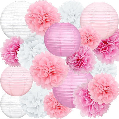 18 Faroles Sedas Rosa Intenso Rosa Blanco Decoración Fiesta
