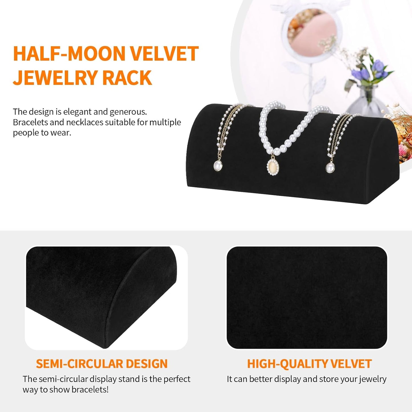 Soporte terciopelo pulsera media luna negro para joyas